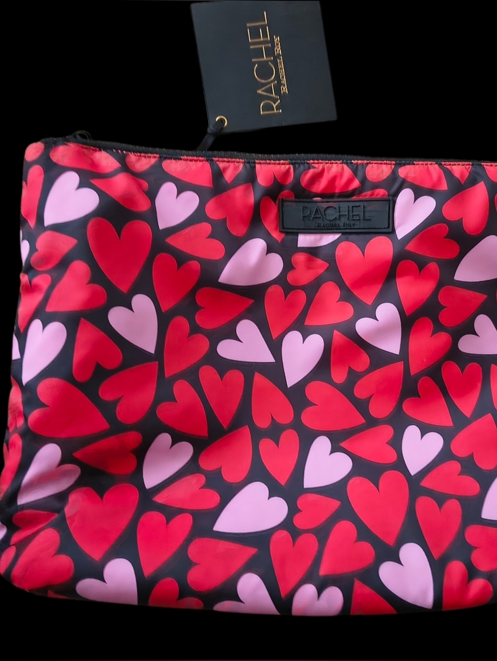 RACHEL Rachel Roy Heart Print Zip Pouch in Red, Pink & Black